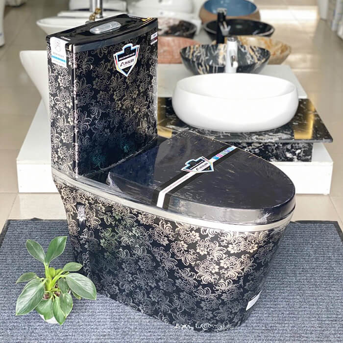 Bồn cầu liền khối hoa văn trắng đen - BC147