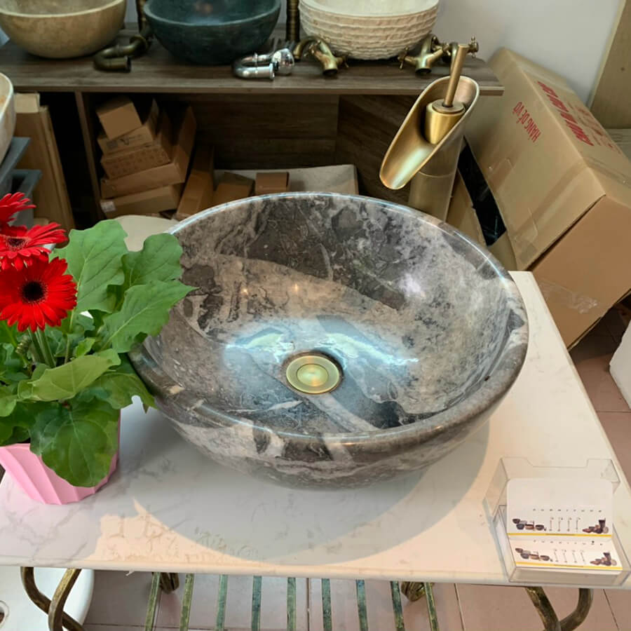 Lavabo đá tự nhiên hình tròn đặt bàn - LB67