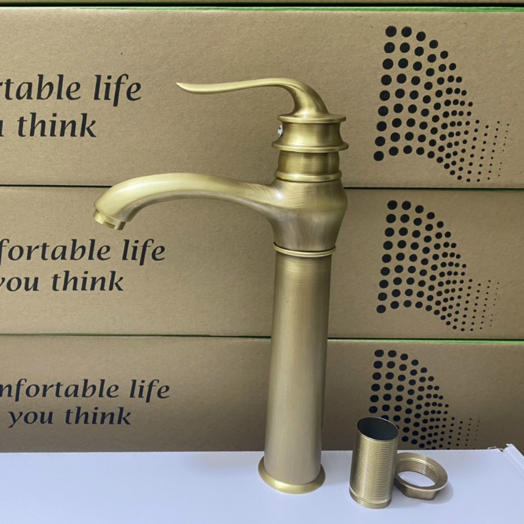 Vòi lavabo nóng lạnh thanh tròn màu đồng cổ - SV83