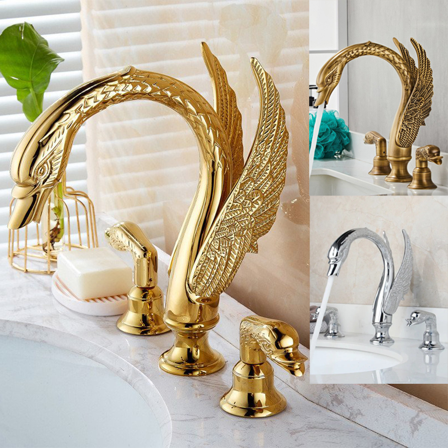 Vòi lavabo nóng lạnh thiên nga màu vàng đồng - SV102NL