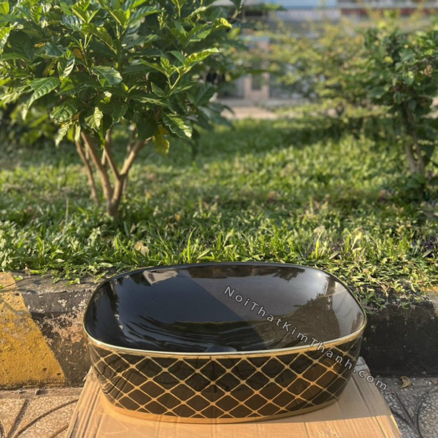 Lavabo đặt bàn màu đen có hoa văn - LB98