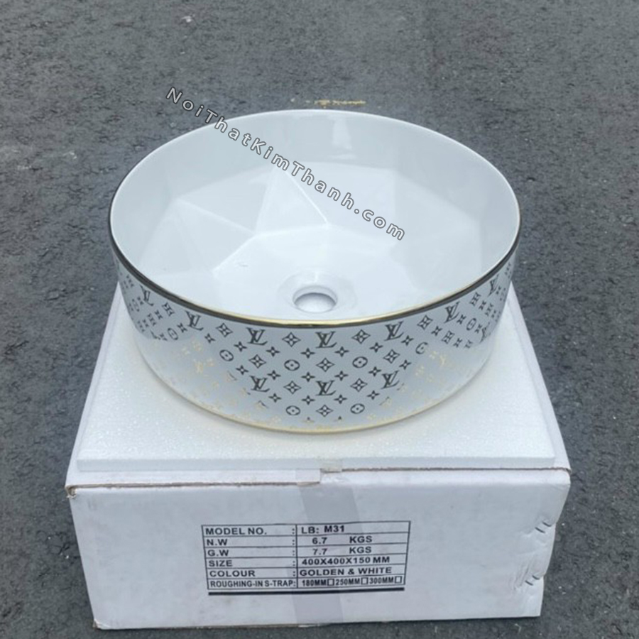 Lavabo đặt bàn hình tròn hoa văn LV - LB99