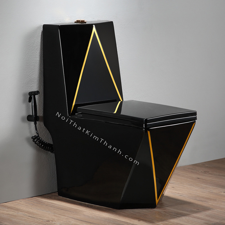 Bồn cầu vát cạnh hình kim cương màu đen chỉ vàng - BC178