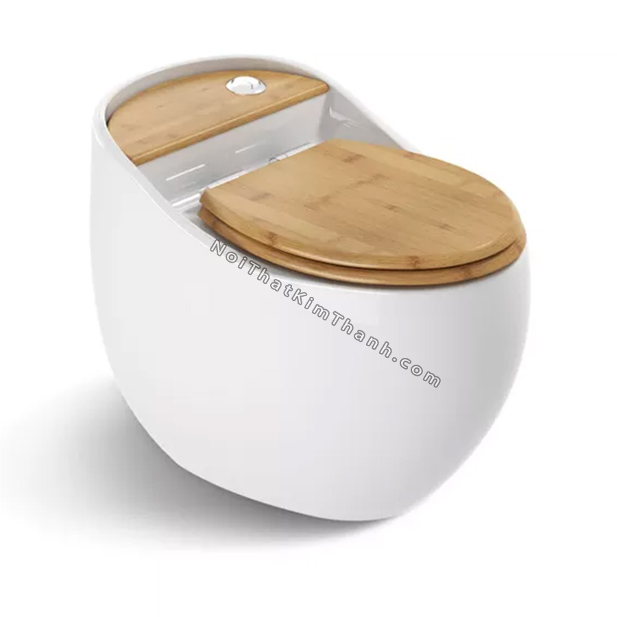 Bồn cầu trứng màu trắng nắp giả gỗ - BC185