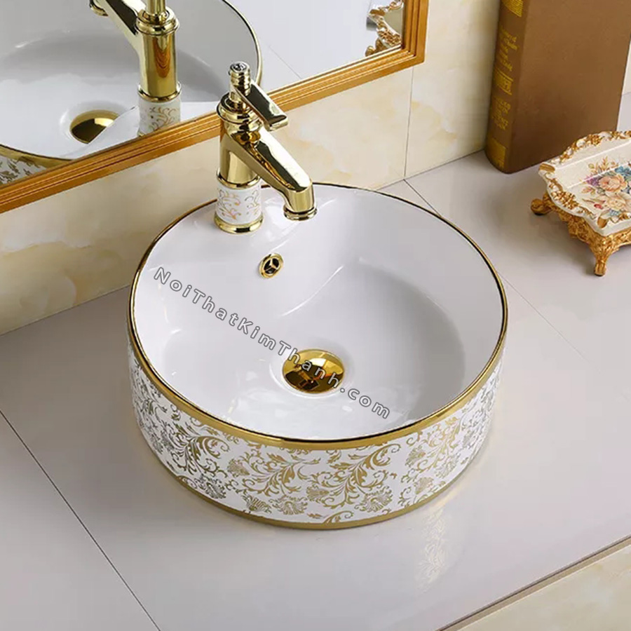 Lavabo đặt bàn hình tròn hoa văn - LB101