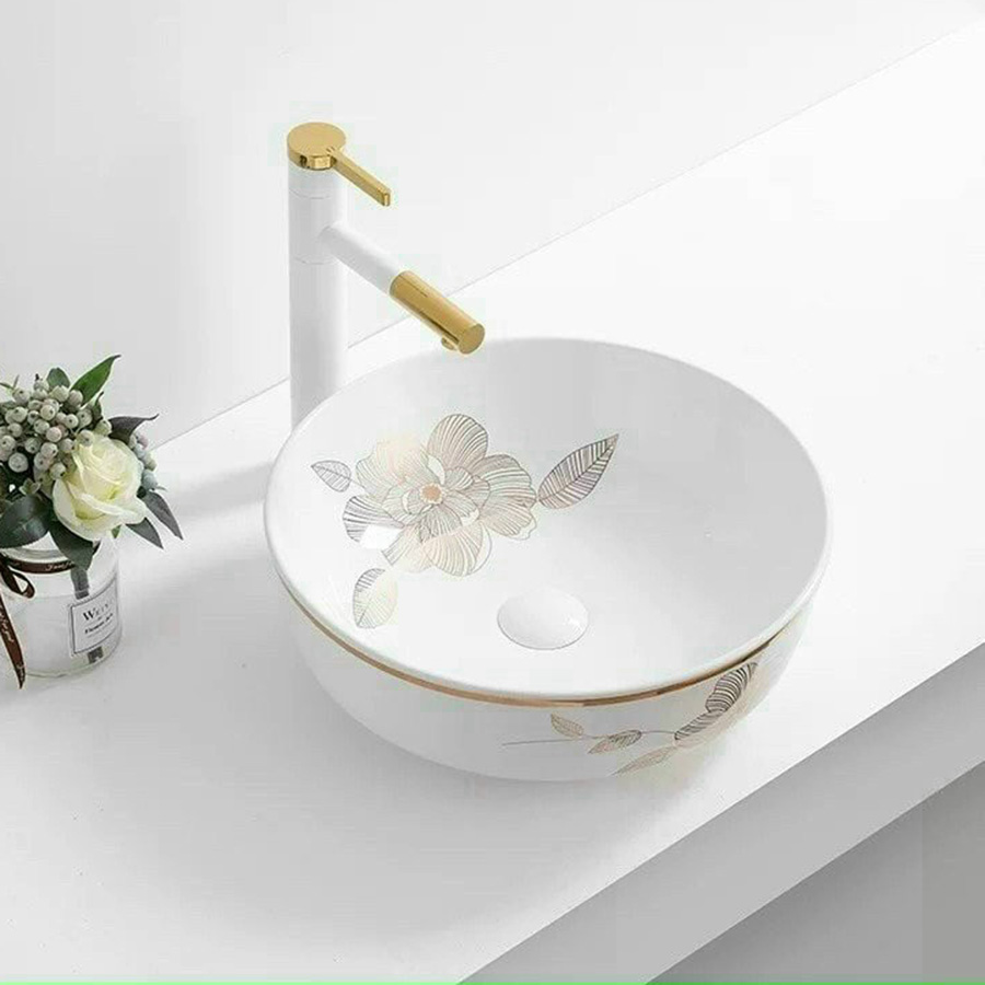 Lavabo đặt bàn tô tròn họa tiết hoa lá - LB118