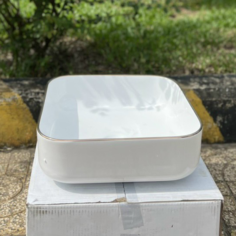Lavabo đặt bàn hình vuông viền vàng - LB134