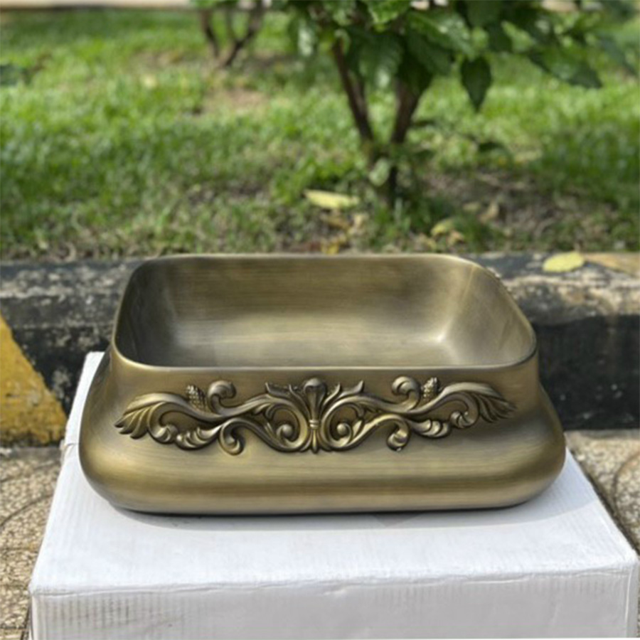Lavabo đặt bàn hoa văn màu đồng cổ - LB140