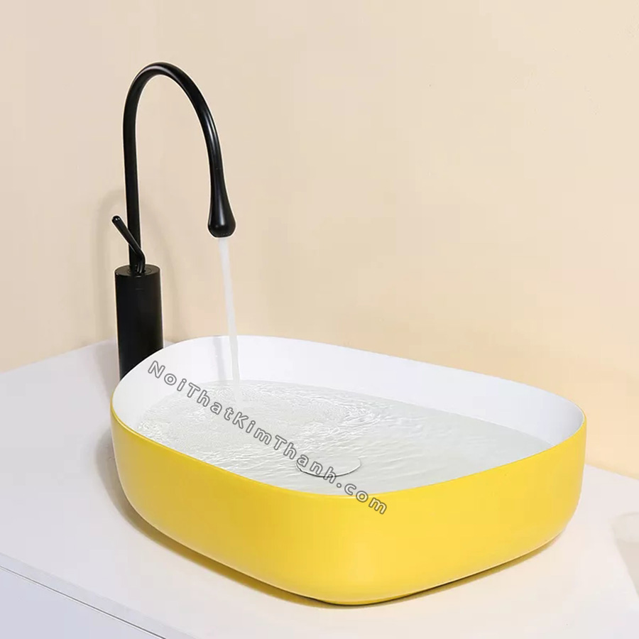 Lavabo đặt bàn hình tứ giác màu vàng chanh - LB146