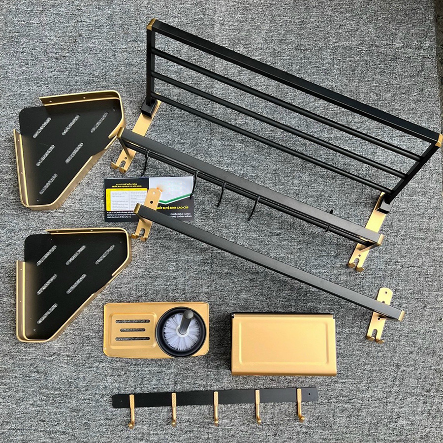 Combo 6 món màu vàng đen phụ kiện nhà tắm  - D606