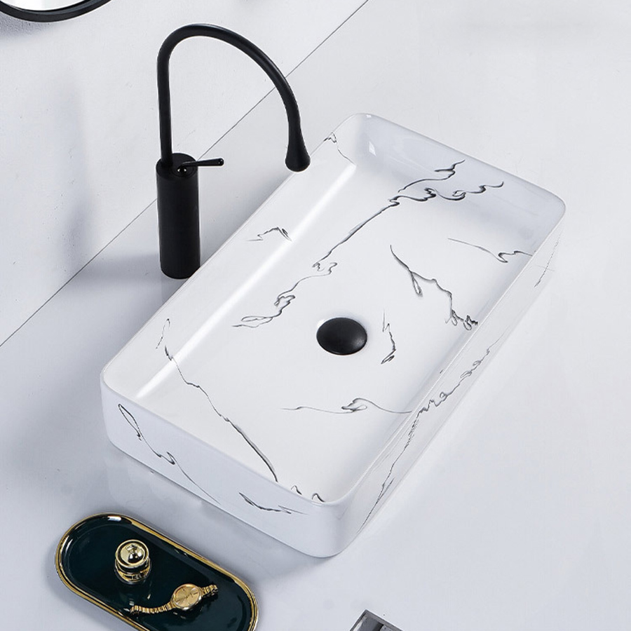 Lavabo chữ nhật vân đá - LB175