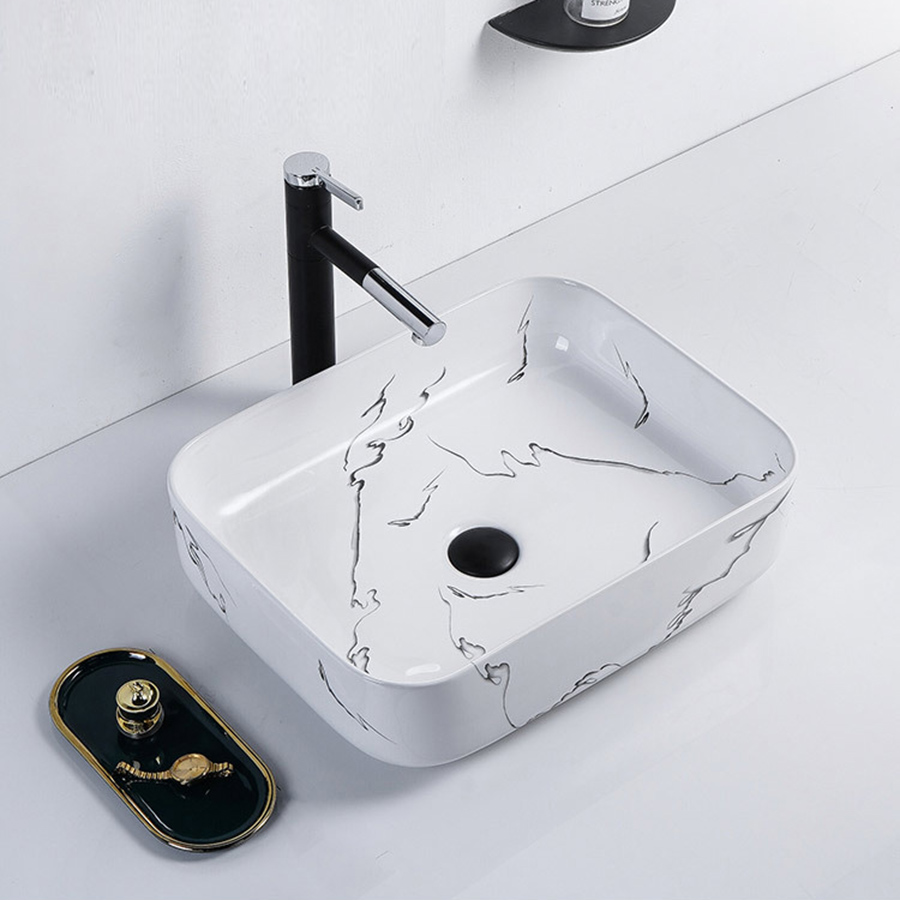 Lavabo bầu chữ nhật vân đá - LB176