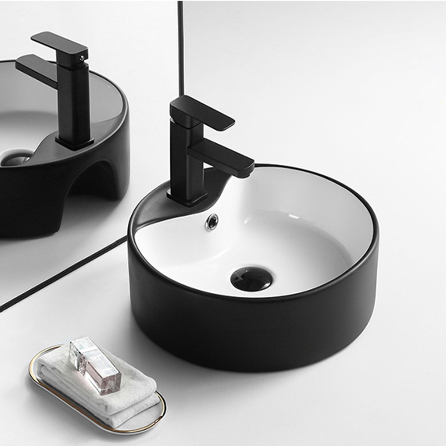 Lavabo tròn trắng đen - LB181