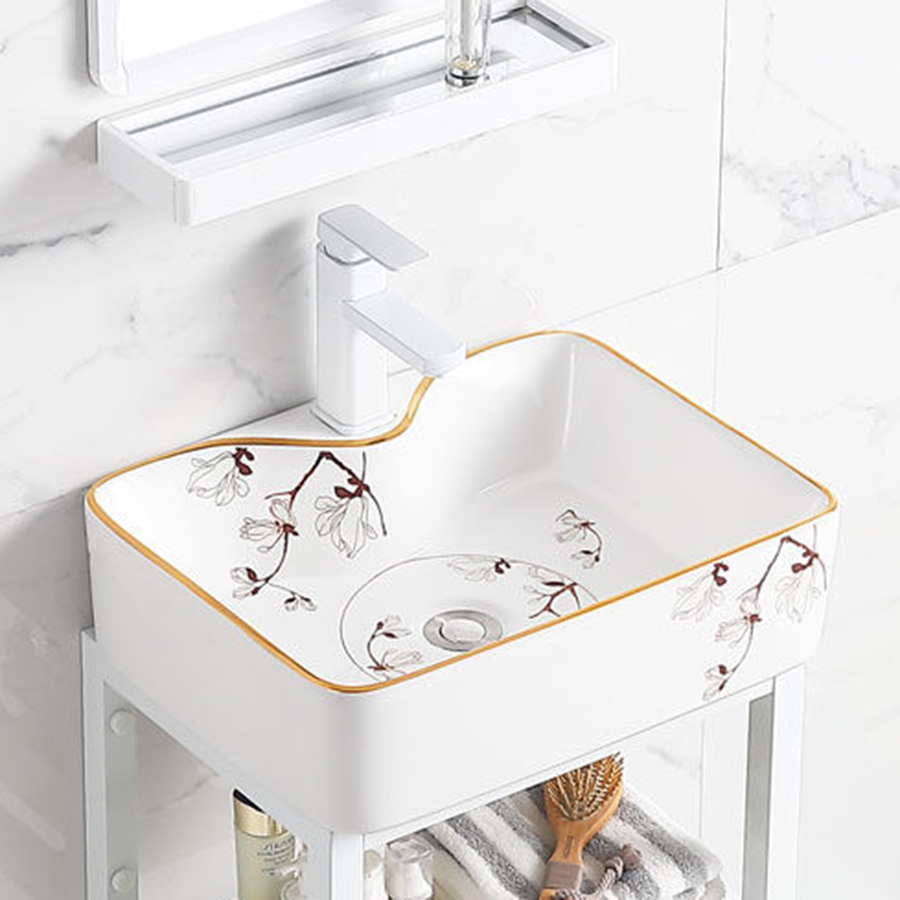 Lavabo vuông hoa đào - LB183