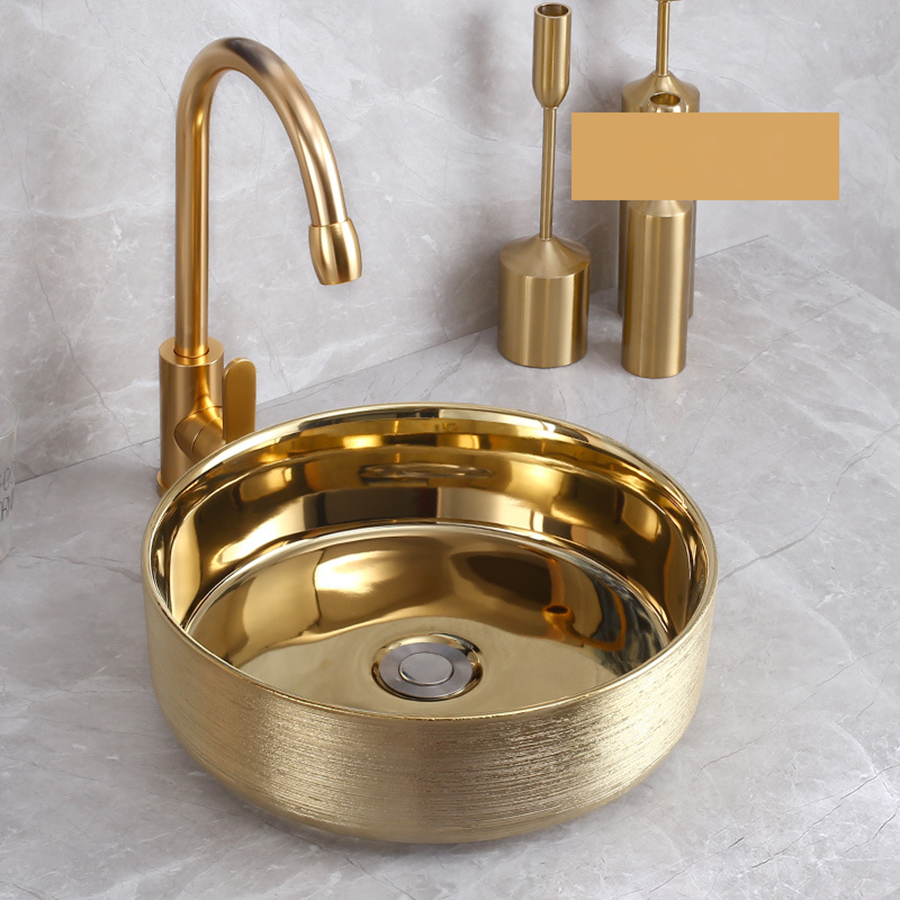 Lavabo đặt bàn hình tròn màu vàng đồng - LB187