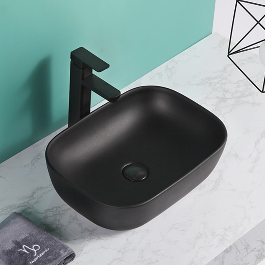 Lavabo đặt bàn màu đen bầu chữ nhật - LB195