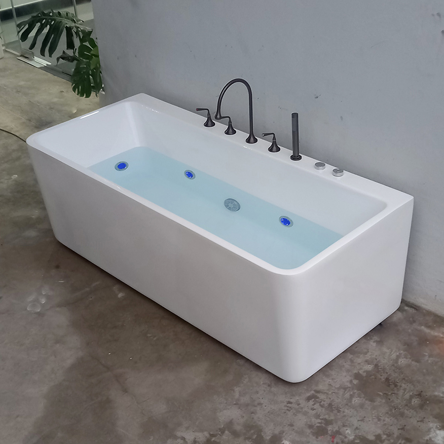 Bồn liền khối chữ nhật mắt massage có led vòi xám  - BT1271