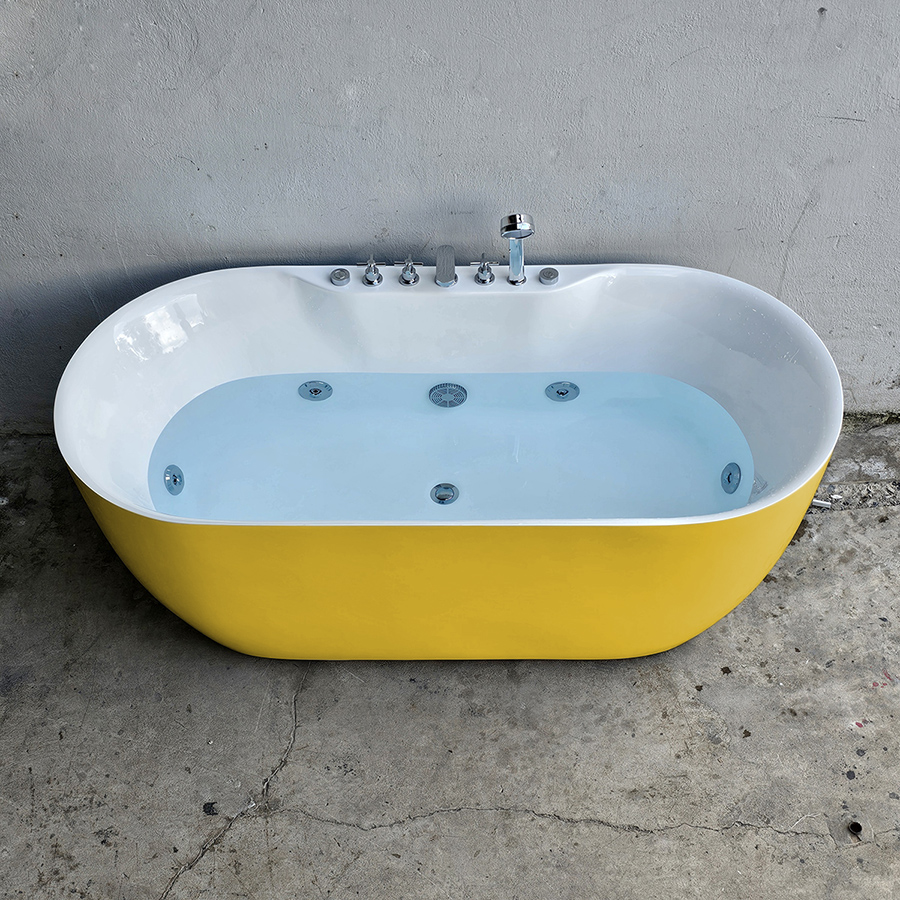 Bồn tắm oval bầu màu vàng massage sen vòi - BT1324