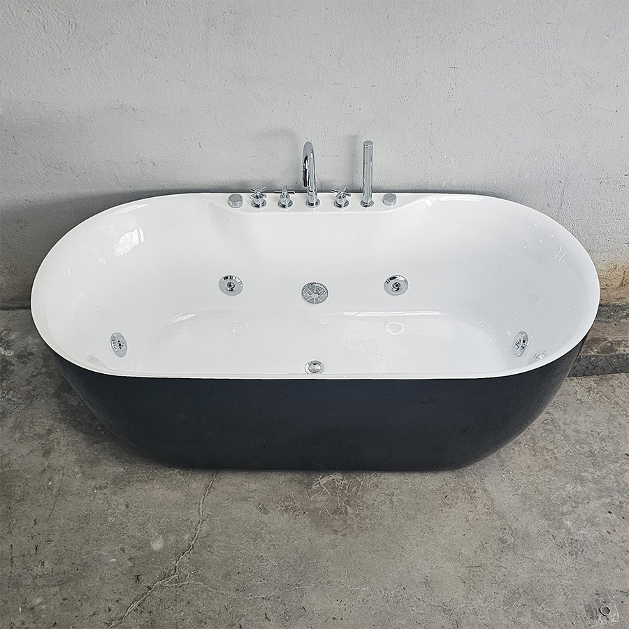 Bồn tắm oval bầu màu đen massage sen vòi - BT1325