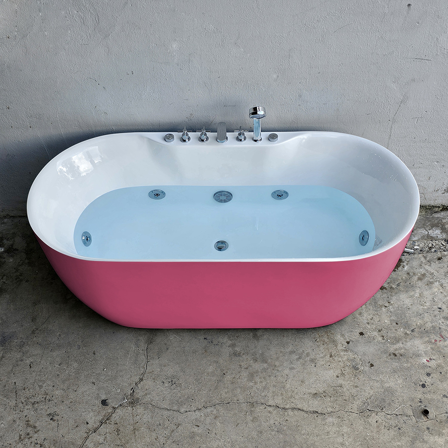Bồn tắm oval bầu màu hồng massage sen vòi - BT1326