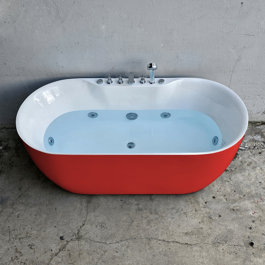 Bồn tắm oval bầu màu đỏ massage sen vòi - BT1329