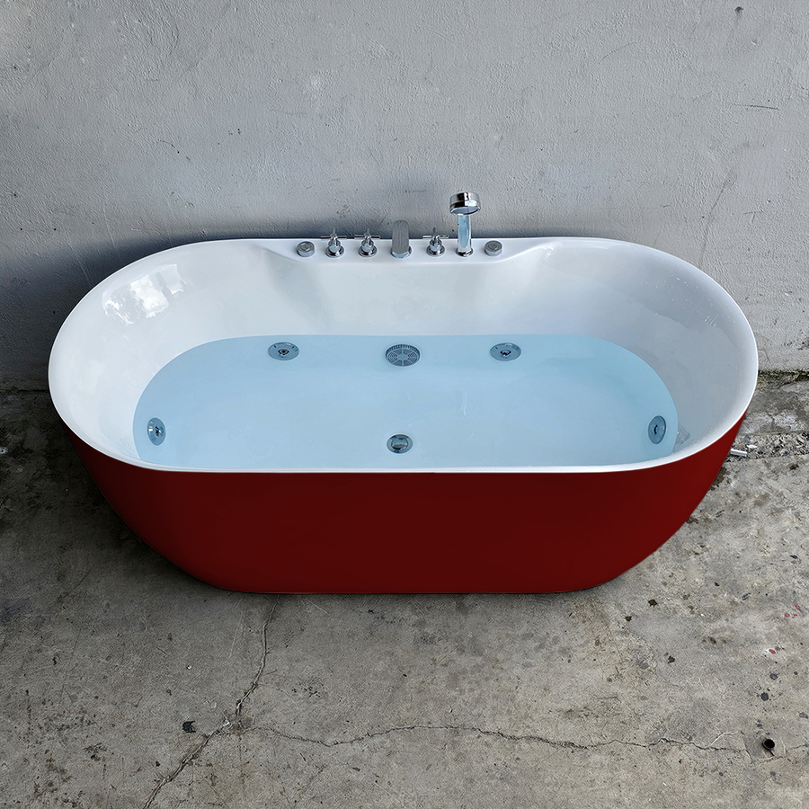 Bồn tắm oval bầu màu đỏ bordeaux massage sen vòi - BT1330