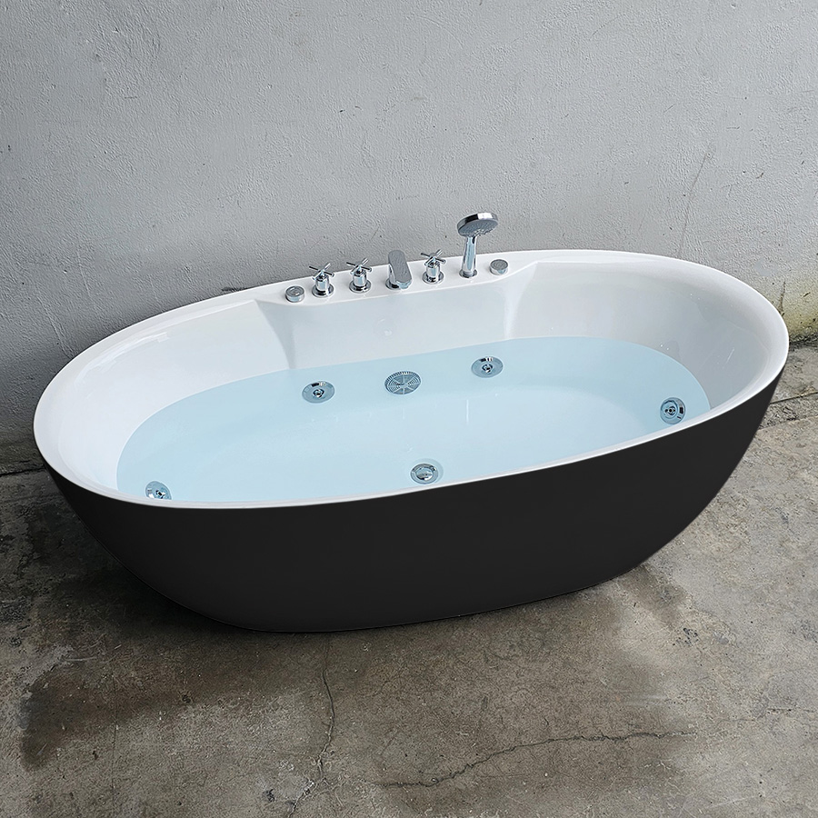Bồn tắm oval màu đen massage sen vòi - BT1349