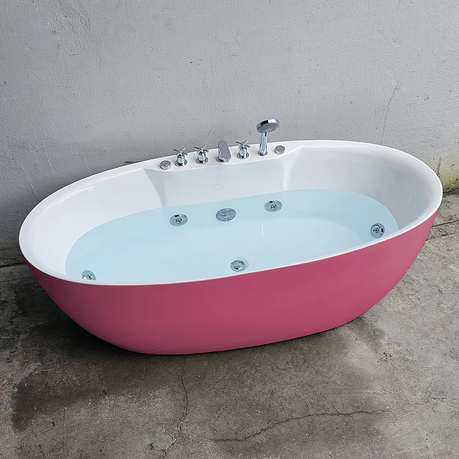 Bồn tắm oval màu hồng massage sen vòi - BT1352