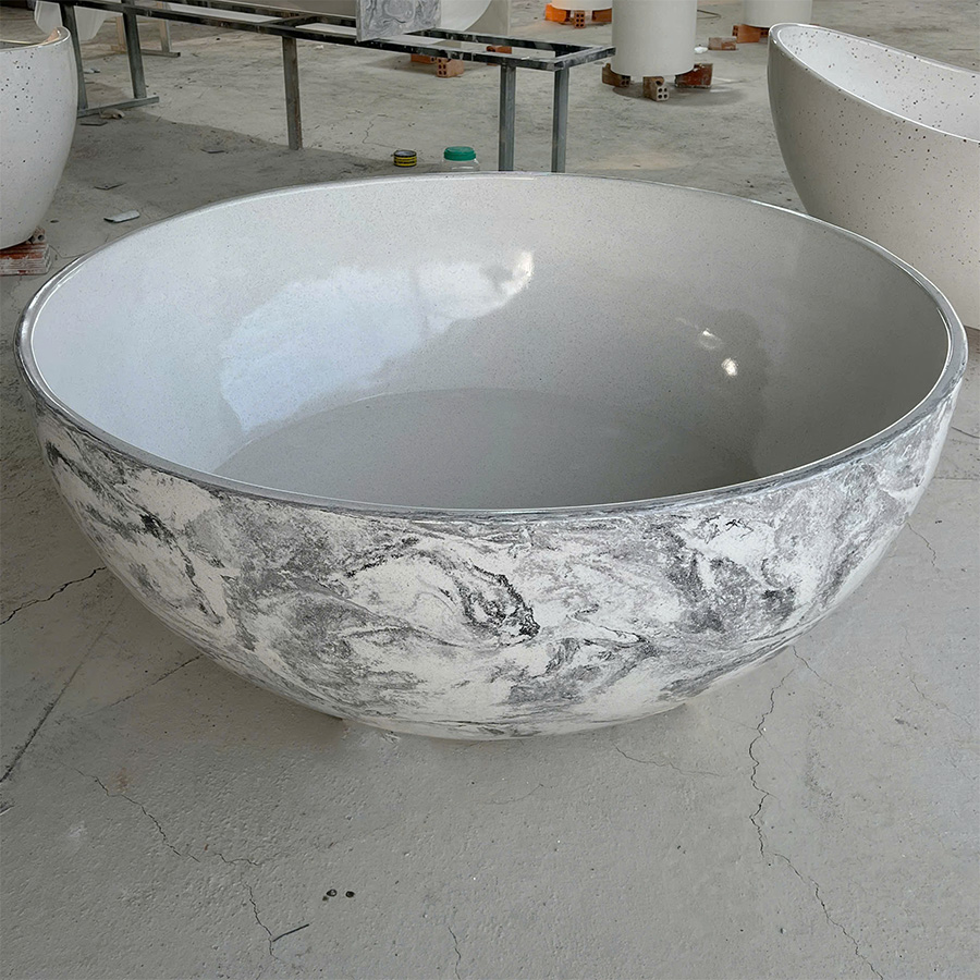 Bồn tắm đá mài terrazzo hình tròn màu xám - BT1415