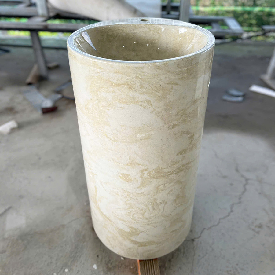 Lavabo trụ đá terrazzo vàng vân trắng - LB204