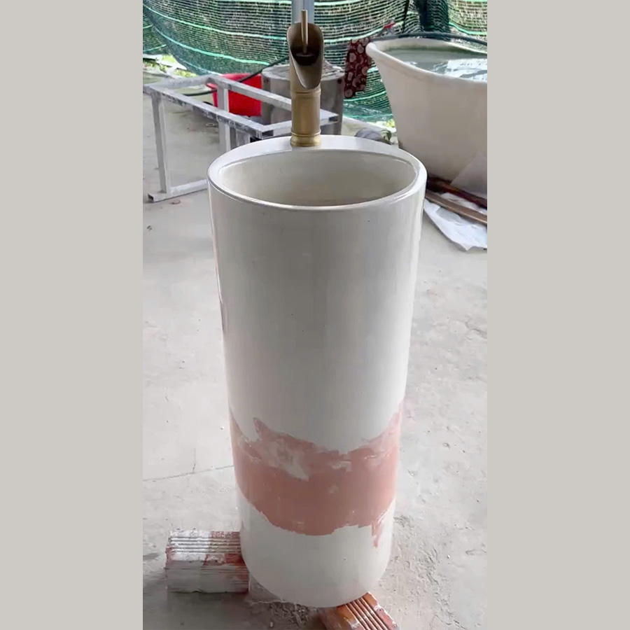 Lavabo trụ đá terrazzo trắng loang đỏ - LB206