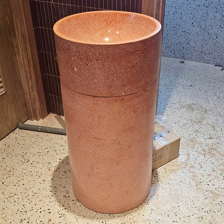 Lavabo trụ đá terrazzo 2 tầng mầu đỏ - LB207