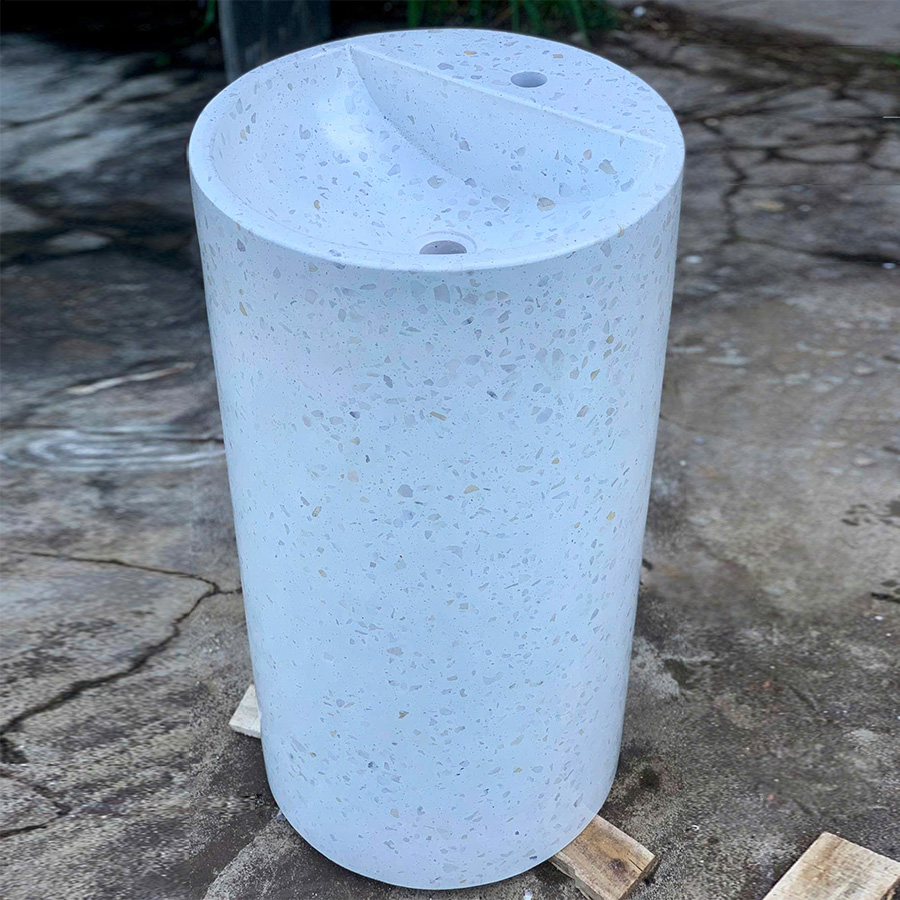 Lavabo trụ đá terrazzo trắng hạt - LB209