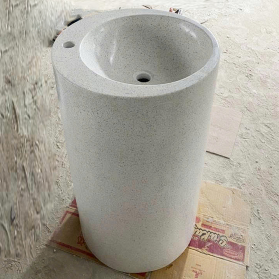 Lavabo trụ tròn đá terrazzo trắng hạt - LB212