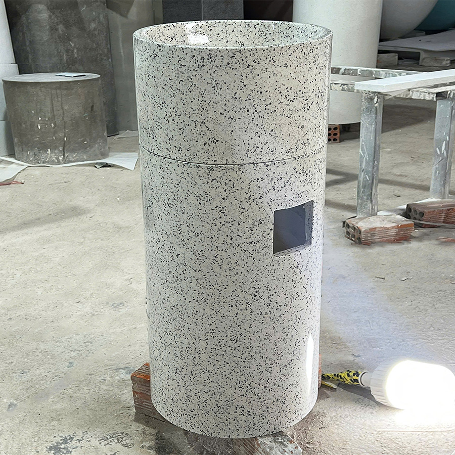 Lavabo trụ tròn đá terrazzo trắng hạt - LB213