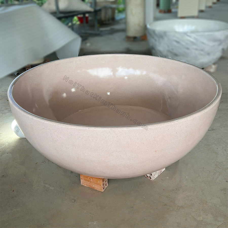 Bồn tắm đá mài terrazzo hình tròn màu hồng - BT1421