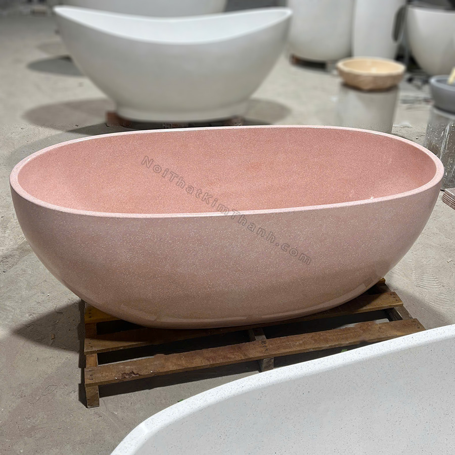 Bồn tắm đá mài terrazzo hình oval màu hồng - BT1422