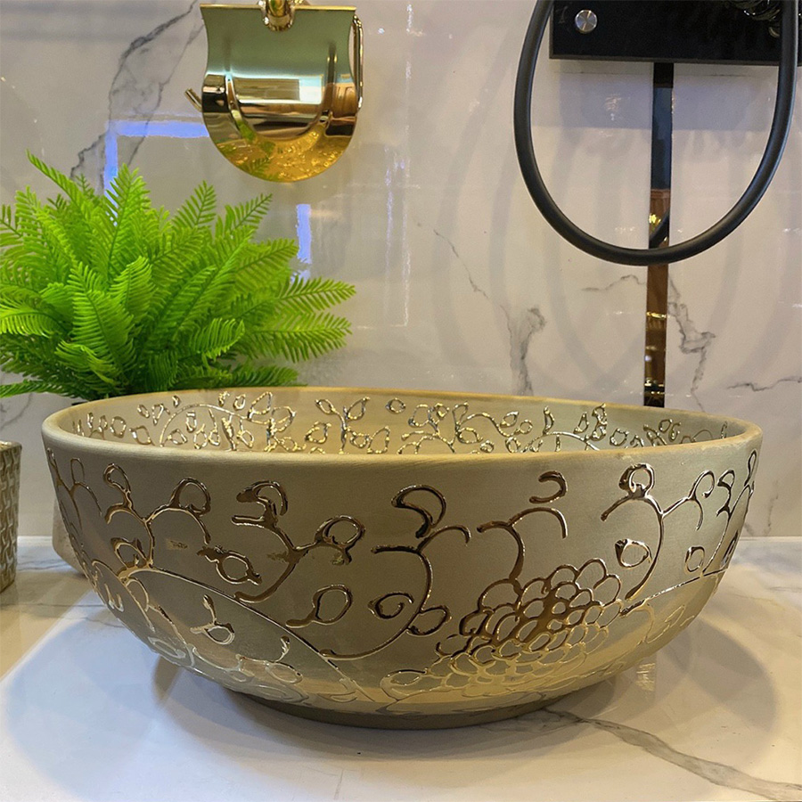 lavabo dat ban hinh tron mau vang gan noi lb126 36